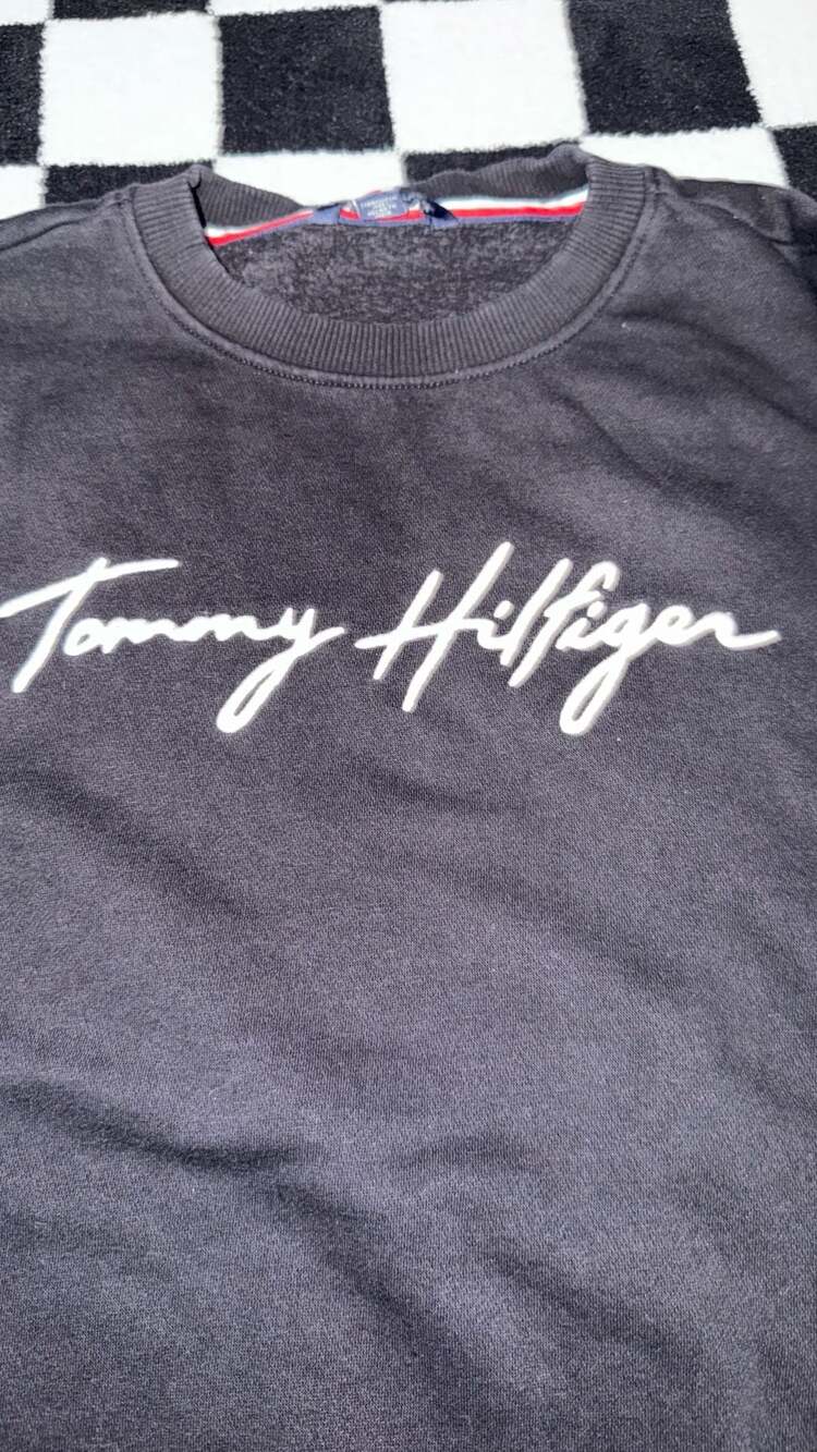 Tommy Hilfiger Script Logo Crewneck Sweatshirt Black Size L - Picture 4 of 5